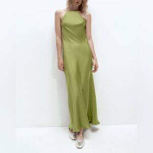Zara Green Satin Dress With Spaghetti Straps (new with tag)